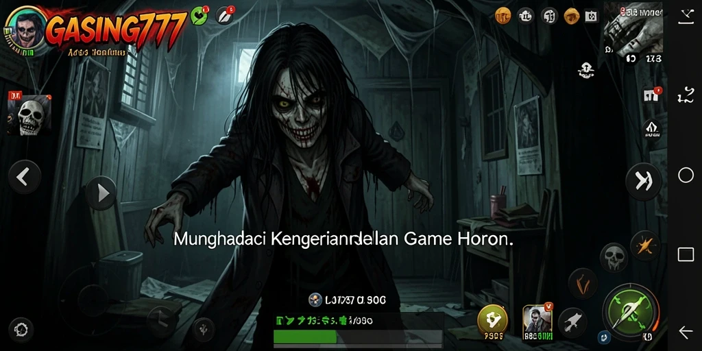 Screenshot gameplay GASING777 menampilkan suasana horor yang mencekam.
