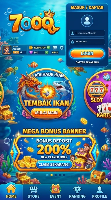 Tampilan antarmuka utama aplikasi 700q yang mudah digunakan.